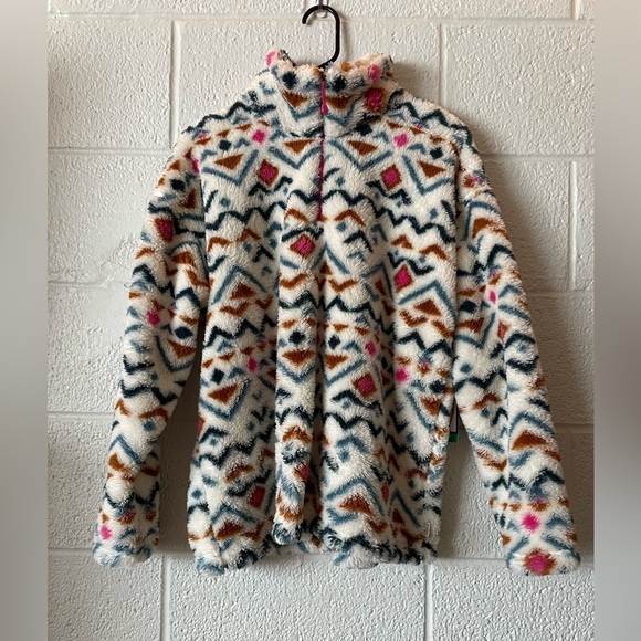 Eddie Bauer Women’s Vanilla Aztec Plush ¼ ZIp Size XL - Picture 3 of 11